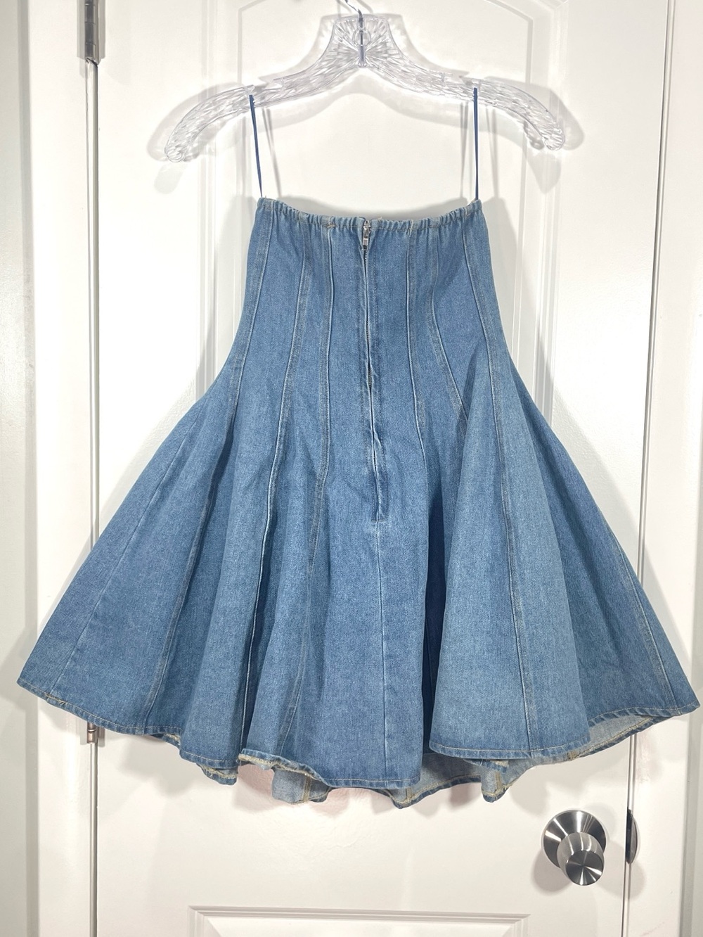 Blue Blush Denim Corset Fit & Flare Mini Dress Coquette Western - Picture 2 of 6